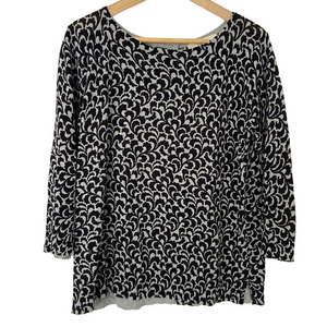 LOFT  BLACK/GRAY SCROLL PATTERNED  LIGHTWEIGHT COTTON SWEATER W/BUTTON DETAIL, L